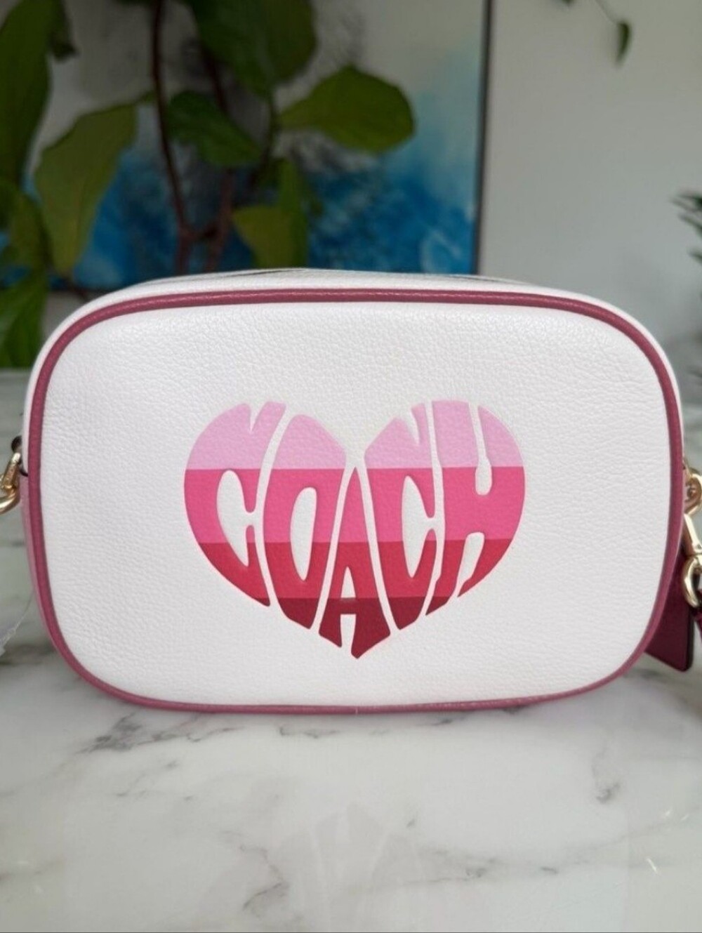 NWT Coach Mini Jamie Camera Bag with Stripe Heart Motif 💓